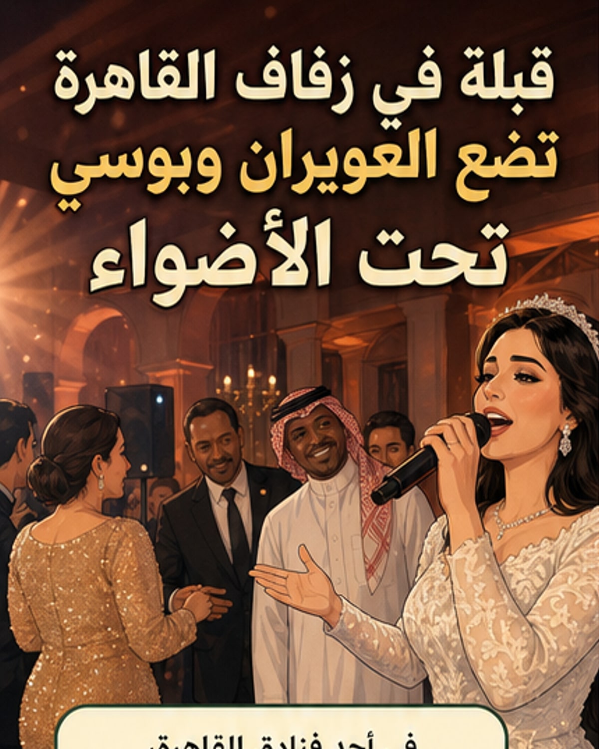 لاعب كرة قدم يقبل يد مطربة على خشبة مسرح في حفل زفاف بأحد فنادق القاهرة، وخلفيتهما ديكور احتفالي وأضواء ملونة