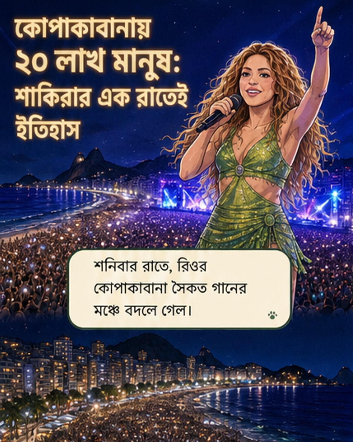 শাকিরার কোপাকাবানায় ২০ লাখ ভক্ত