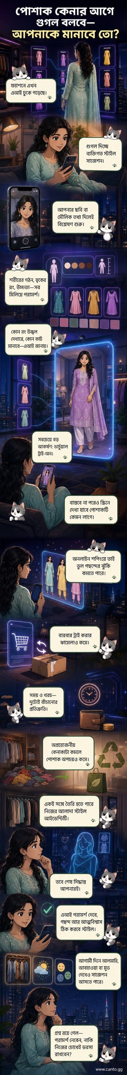 গুগলের এআই ফ্যাশন টুল ব্যবহার করে একজন মহিলা তার ছবির ওপর ভার্চুয়াল পোশাক প্রিভিউ দেখছেন।