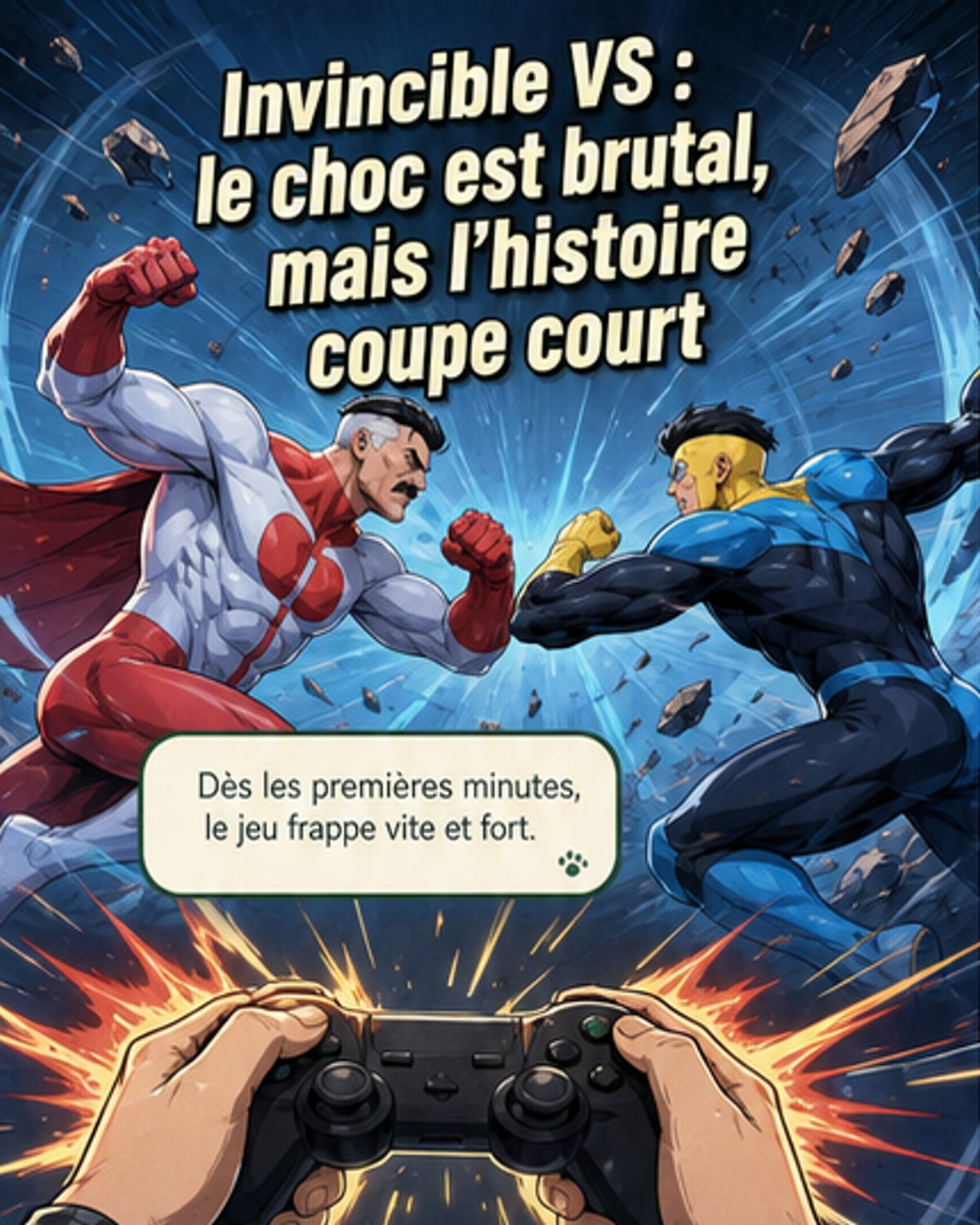 Affrontement brutal entre deux personnages de la série Invincible dans un jeu de combat aux graphismes dynamiques et au style fidèle à l'univers original.