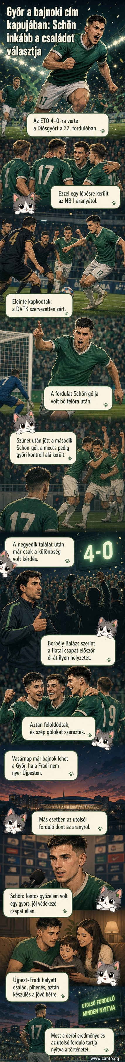 Schön Szabolcs ünneplés a Győr–Diósgyőr mérkőzésen, a stadionban tömeg, Borbély Balázs edző a kispadnál
