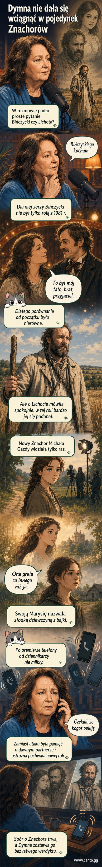Anna Dymna w rozmowie o nowej i starej wersji filmu 'Znachor', wspominając współpracę z Jerzym Bińczyckim i oceniając Leszka Lichotę.