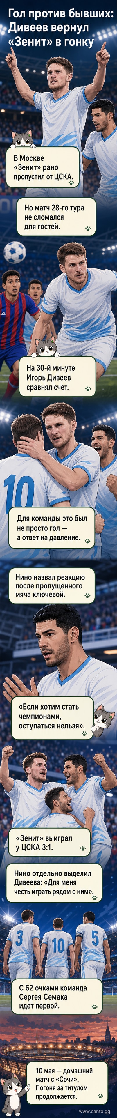 Футболист «Зенита» Игорь Дивеев празднует гол в матче против ЦСКА на выездном стадионе под аплодисменты болельщиков.