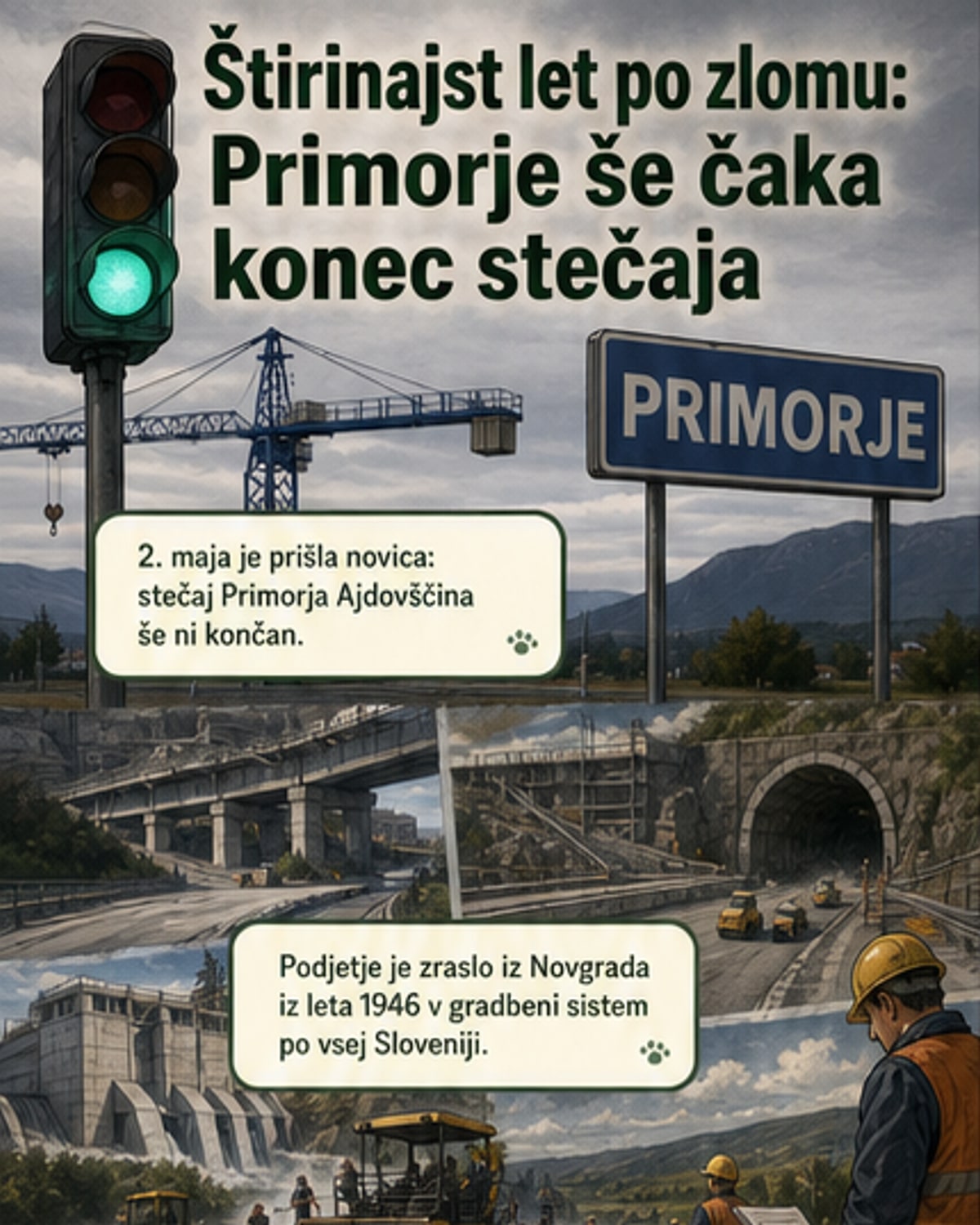 Zgradba nekdanje gradbene družbe Primorje v Ajdovščini, danes zapuščina s pločevino na oknih in znaki propada.