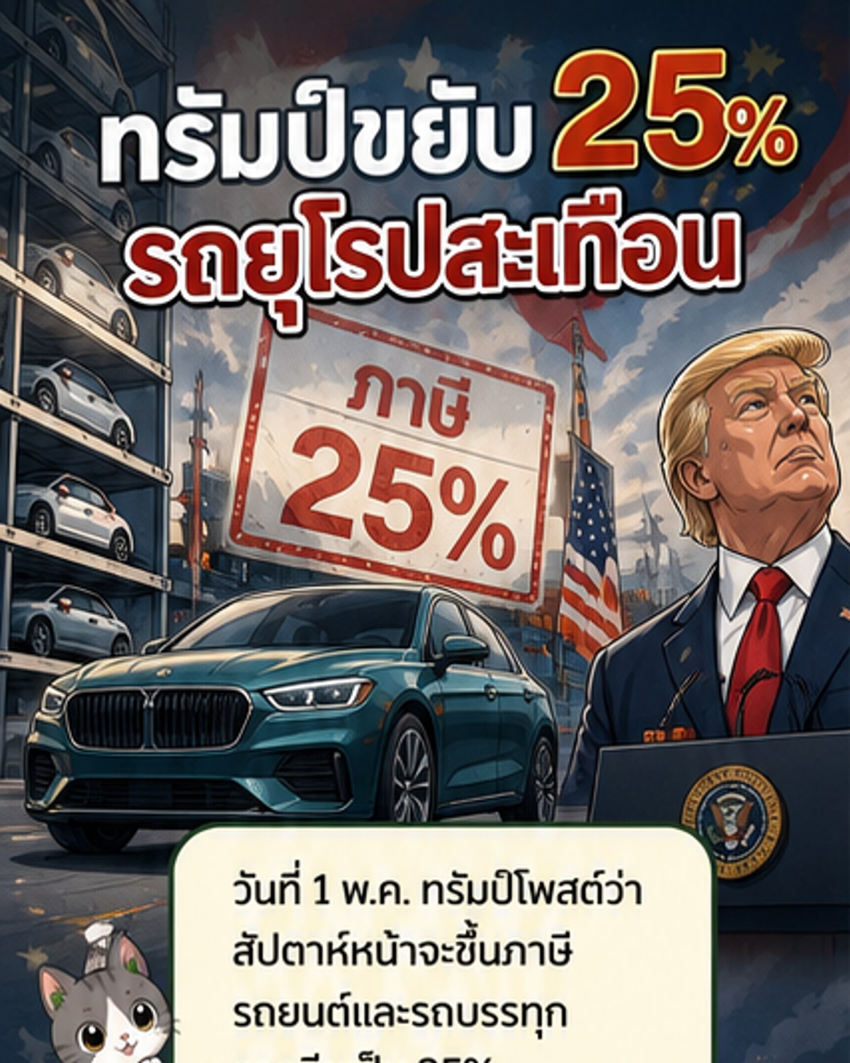 ทรัมป์ขู่ขึ้นภาษีรถอียู 25%