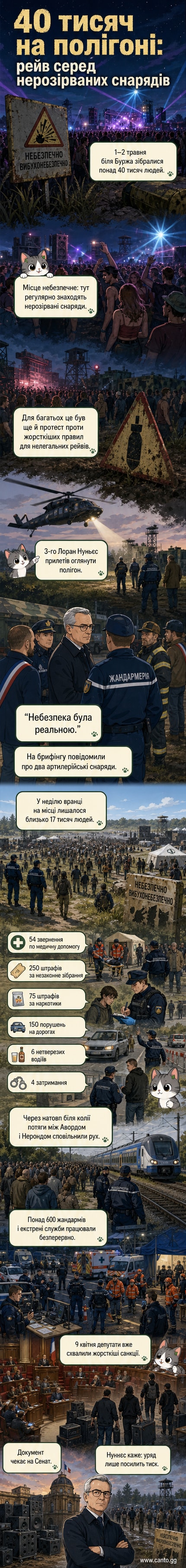 Тисячі людей на відкритому просторі серед поля, де працюють жандарми та медики, на тлі військової техніки