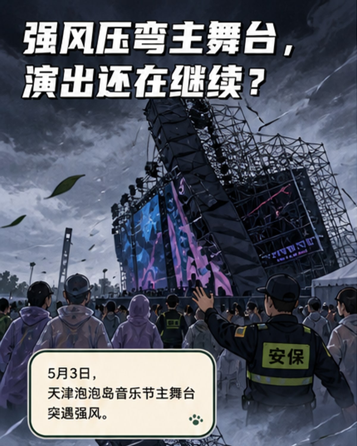 天津音乐节舞台突遭强风坍塌