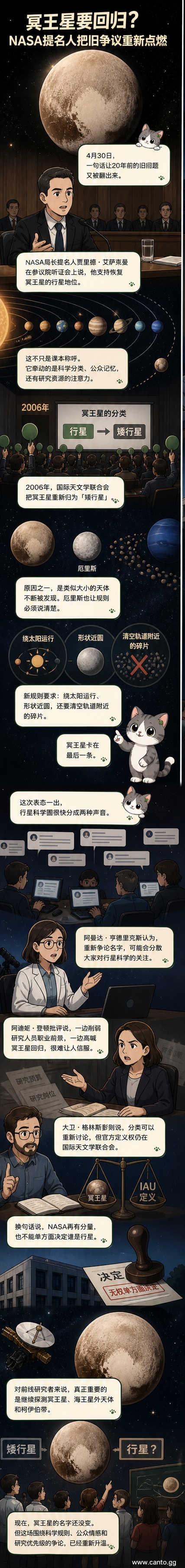 深空背景中，冥王星与心形冰原清晰可见，一艘探测器正飞向它，象征人类对太阳系边缘的再次关注。
